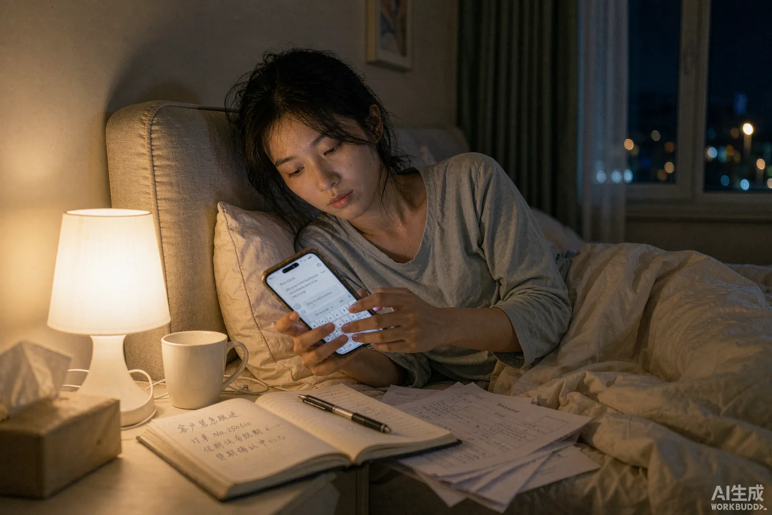 S3-5 cover: Xiao Lin at 3 a.m. with WhatsApp on her phone