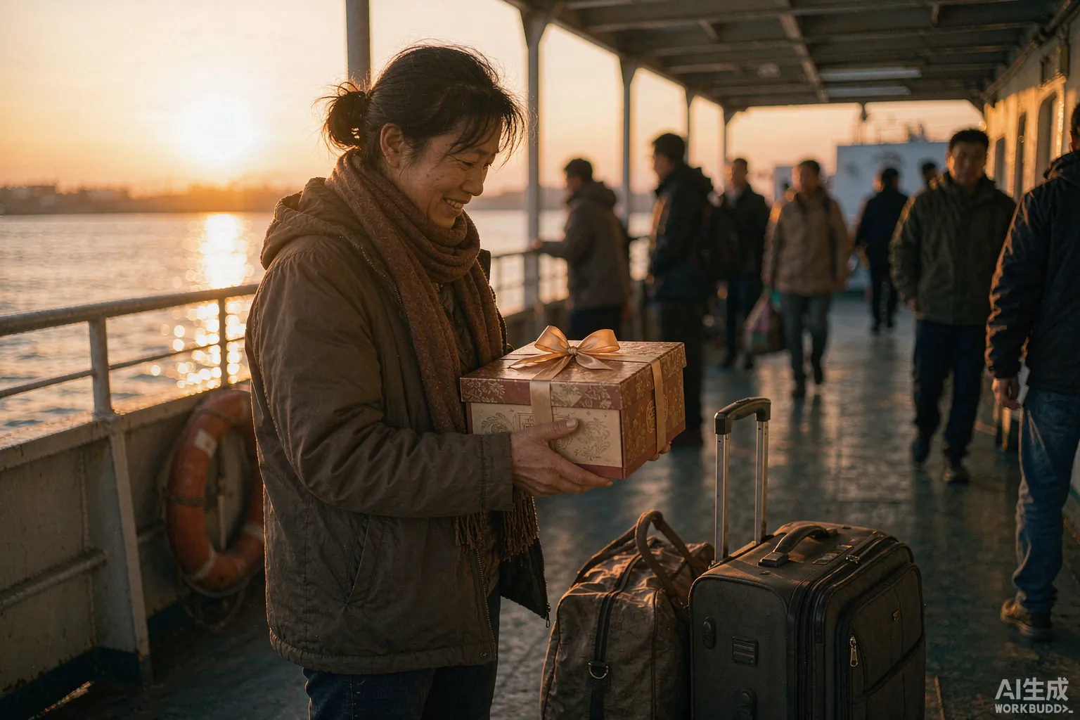 A person carrying a gift box on the journey home for Eid